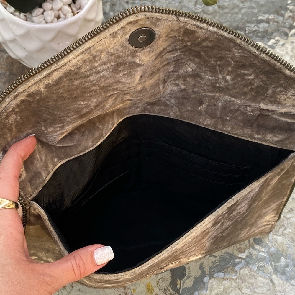 Rebecca Minkoff Green Grey Velvet Envelope Clutch - Picture 9 of 12